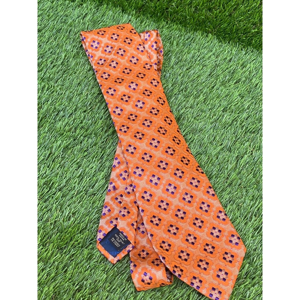 BANANA REPUBLIC Mens Necktie Orange Purple Diamond Shape 100% Silk‎ STAIN RESIST